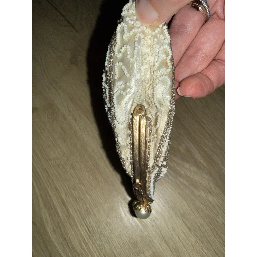 Vintage French Beaded Purse Satin Lining Pearl Details Art‎ Deco Antique